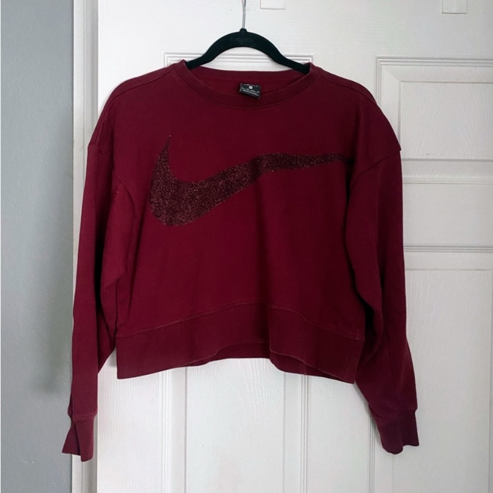 Rare Nike Burgundy Glitter Logo Cropped Crewneck